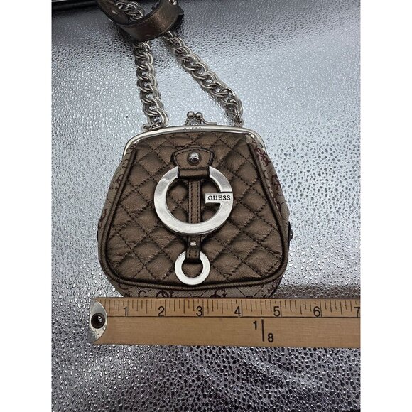 Guess Y2K Mini Quilted Shoulder Bag‎ Signature Logo Bronze Silver - Picture 9 of 11